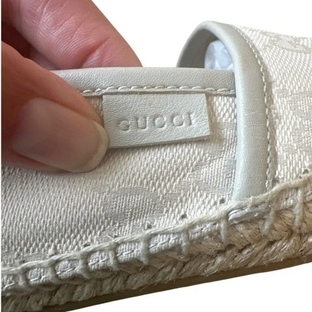 Gucci‎ Pilar GG Canvas Espadrilles White GG Monogram Flats 39 Box 466902